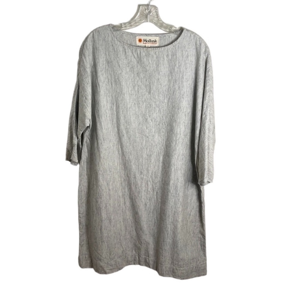 Mollusk California Gray Cotton/Flax Long Sleeve Midi Dress Size Large